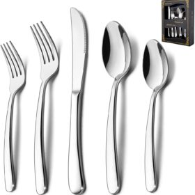 HaWare 40-Piece Stainless Steel Flatware Set for 8, Heavy Duty Mirror Polished Cutlery - Dishwasher Safe Modern Tableware