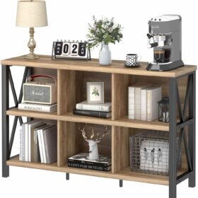 FATORRI 6 Cube Storage Organizer - Industrial Rustic Oak 47-Inch Bookshelf with Metal Frame, Modular Cubby Shelving Unit for Living Room, Bedroom & Home Office