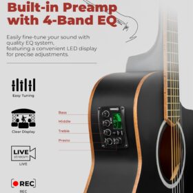 Premium 36-Inch Junior Acoustic Electric Guitar Starter Kit - Complete Bundle with Gig Bag, Tuner & Accessories for Beginners & Travelers - Black Matte