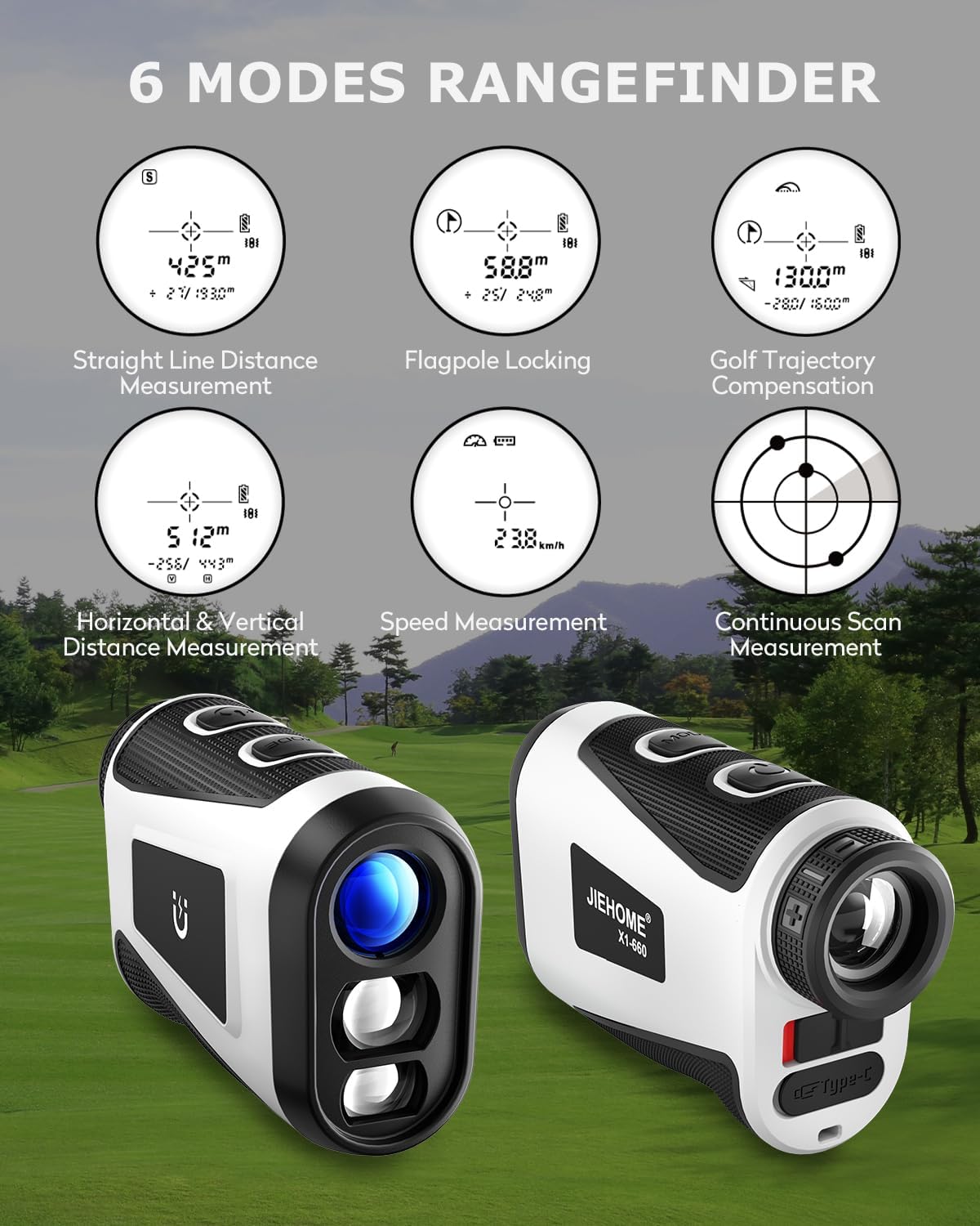 X1 Golf Rangefinder with Slope - 660/1100 YDS Laser Range Finder for Golf & Hunting, Rechargeable Distance Measurer with Flag Lock, 6X Magnification, IP54 Water Resistant