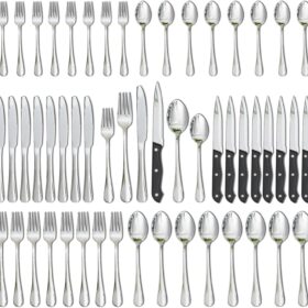 Astercook 48-Piece Stainless Steel Flatware Set with Steak Knives - Food-Grade Mirror Polished Cutlery for 8, Silverware Utensils for Home Kitchen Restaurant