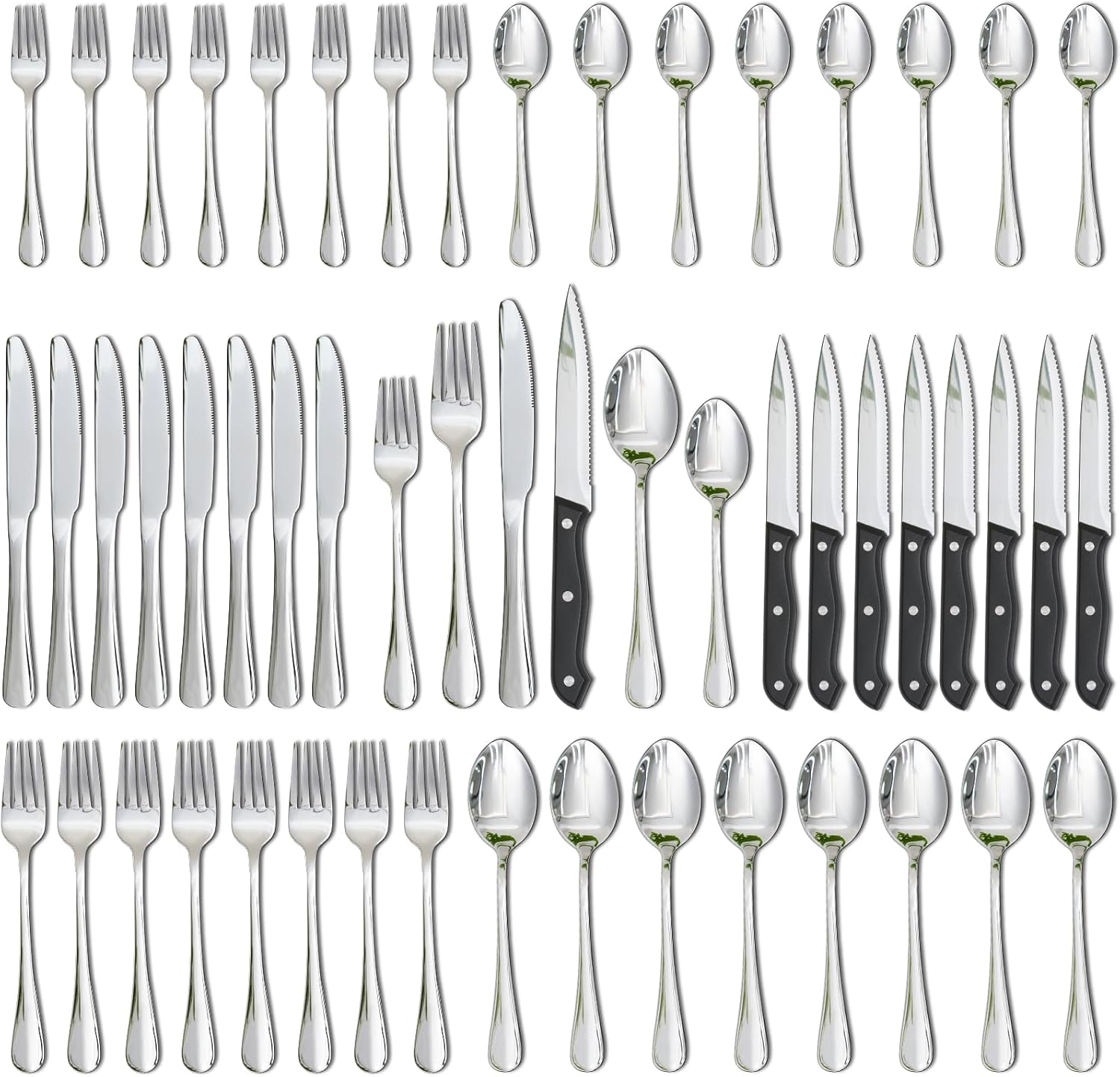 Astercook 48-Piece Stainless Steel Flatware Set with Steak Knives - Food-Grade Mirror Polished Cutlery for 8, Silverware Utensils for Home Kitchen Restaurant
