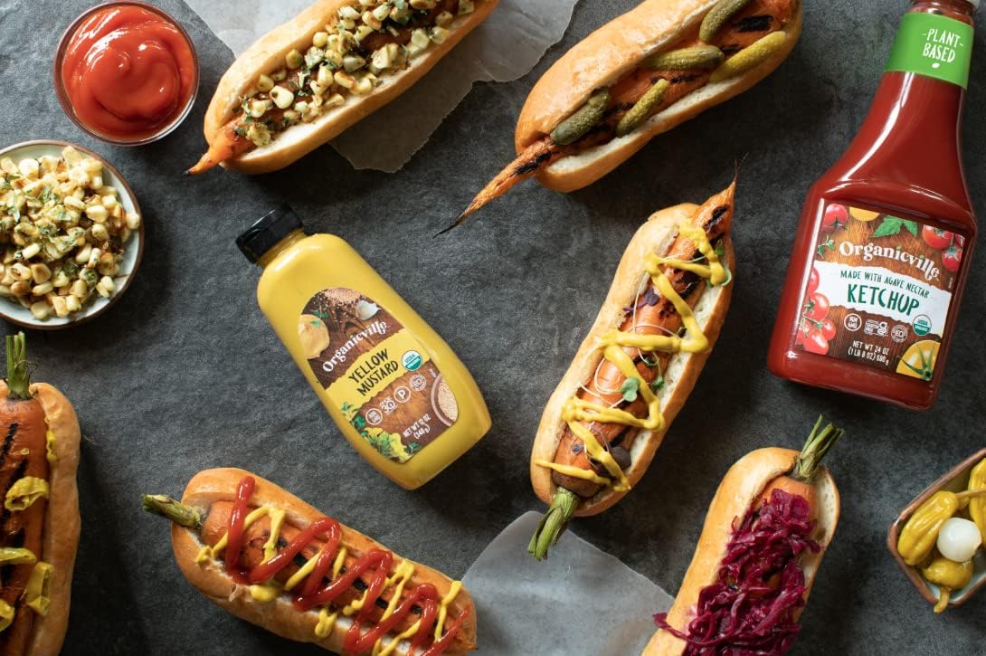 Organicville Organic Ketchup - Agave Sweetened, Gluten-Free, Vegan, USDA Organic Tomato Ketchup, Squeeze Bottle, 24 oz (4-Pack)