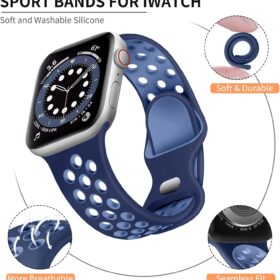 Lerobo Apple Watch Band 44mm 45mm 46mm 49mm - Soft Silicone Sport Strap for Women Men, Breathable Air Holes Design for Apple Watch Series 11/10/9/8/7/6/5/4/3/2/1/SE/Ultra - Yankees Blue