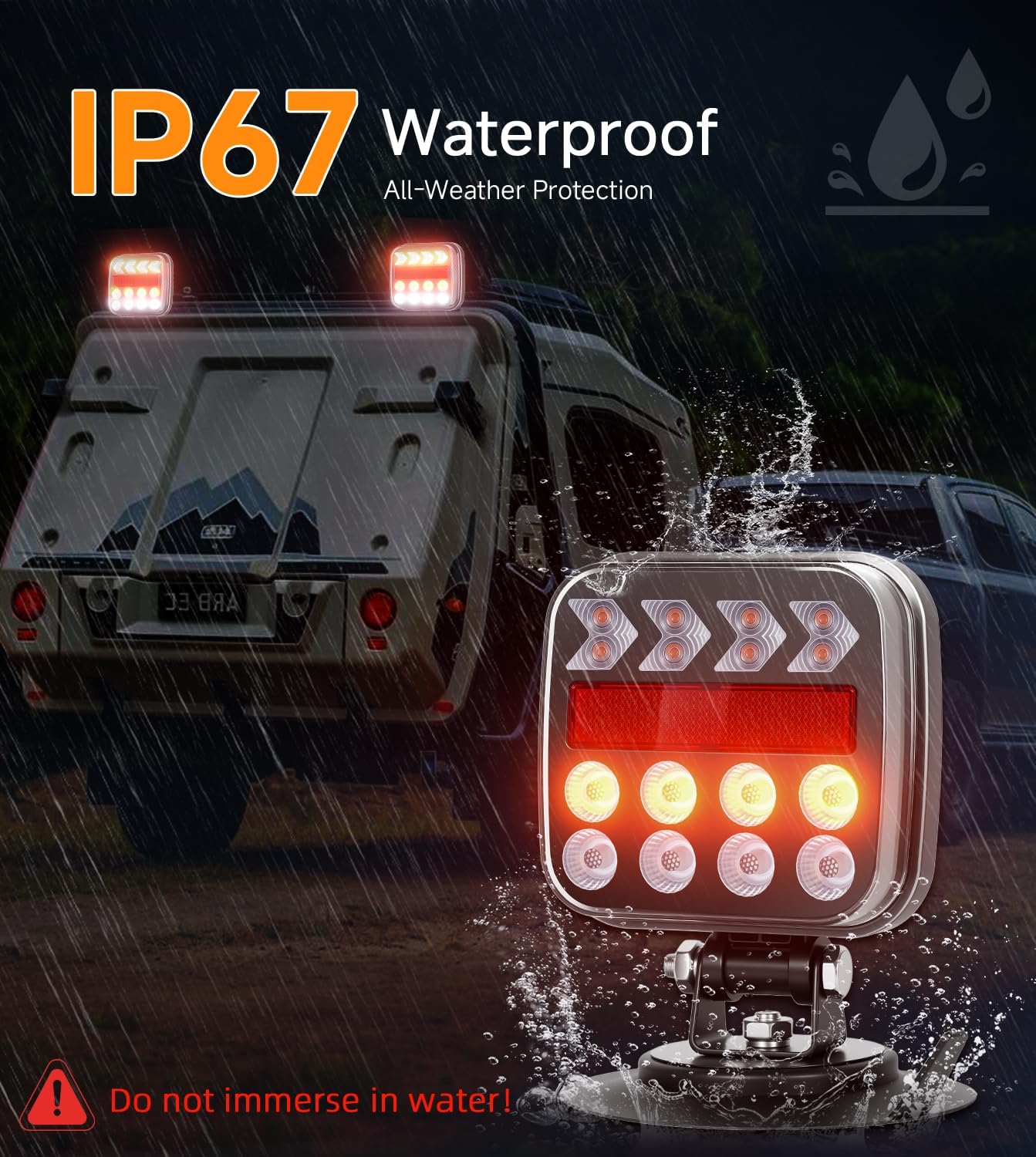 Magnetic Wireless Trailer Lights - Rechargeable Towing Light Kit with 18 Modes, 60MPH Secure Mount, for Truck RV Boat Caravan (SL-5046)