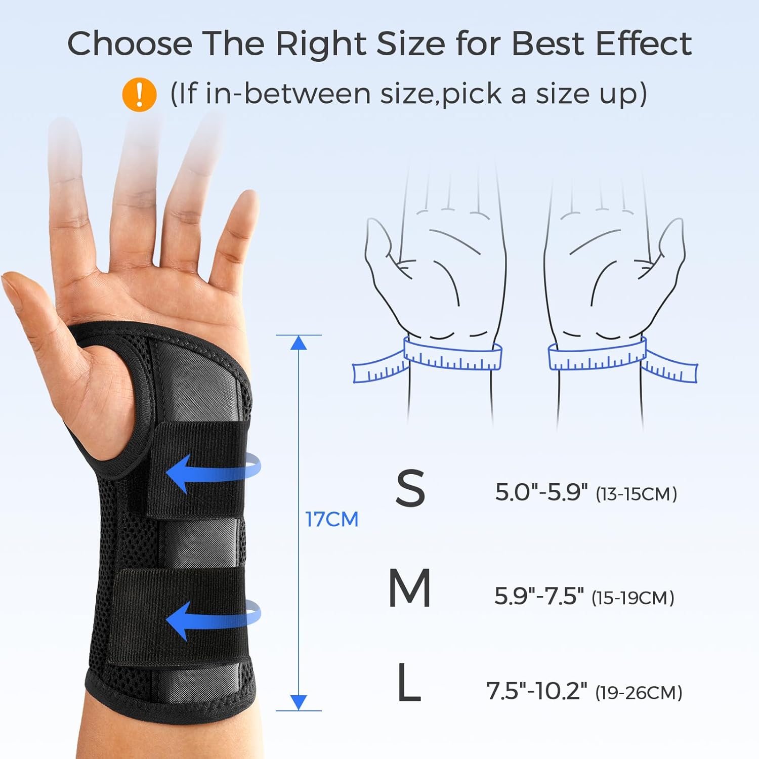 FREETOO Wrist Brace for Carpal Tunnel Relief - Anatomical Hand Support Splint with Adjustable Compression, Medium (Right Hand, Black-Grey)