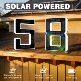 ISUNMEA Solar Powered LED House Numbers – 6.7 Inch Waterproof Backlit Address Sign with Auto On/Off Sensor for Outdoor Home & Yard Decor (Black, Number 6)