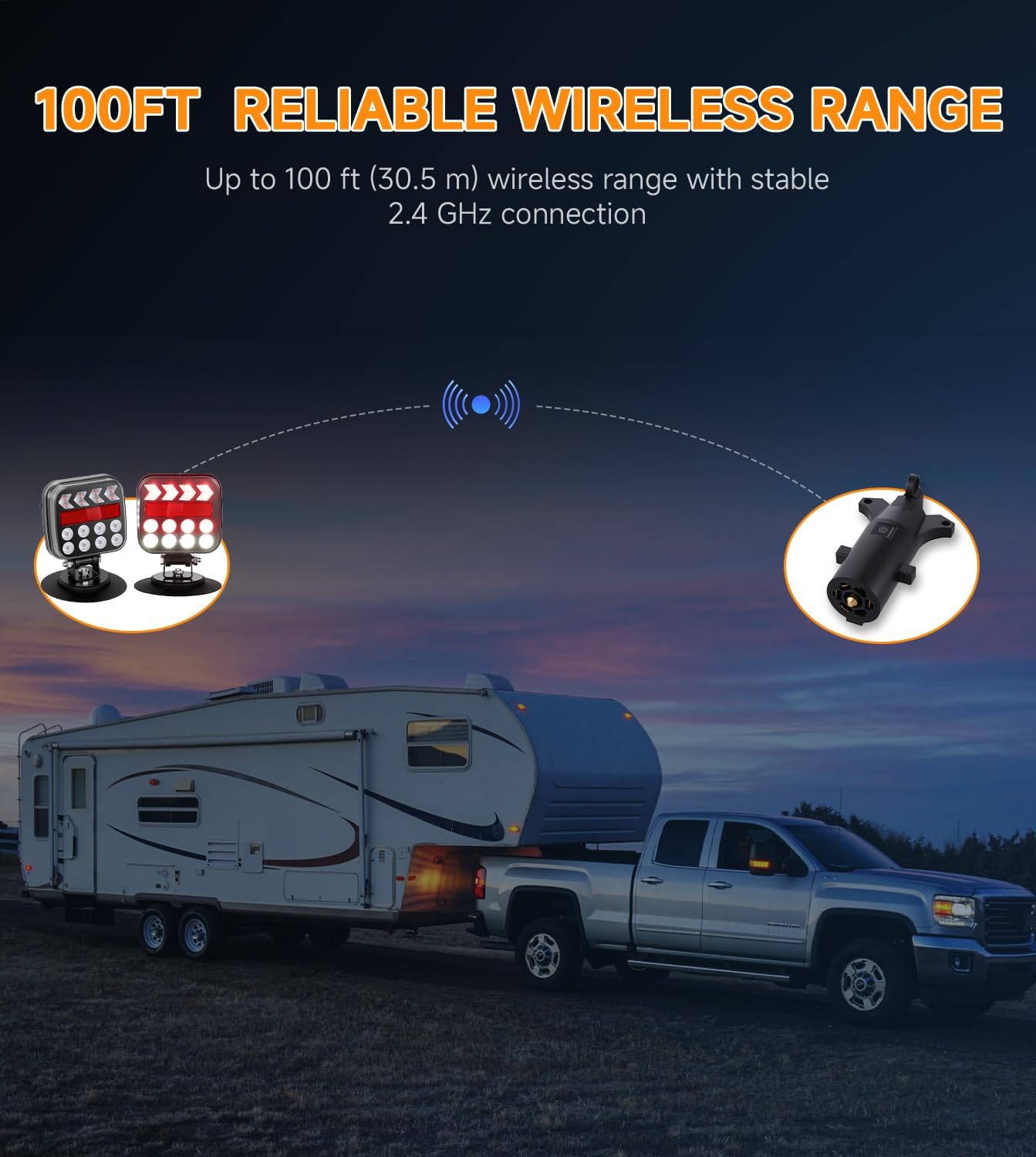 Magnetic Wireless Trailer Lights - Rechargeable Towing Light Kit with 18 Modes, 60MPH Secure Mount, for Truck RV Boat Caravan (SL-5046)