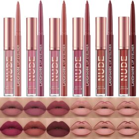 LANGMANNI 6 Matte Lipstick Set with 6 Lipliners - Long-Lasting Waterproof Velvet Lip Kit, Non-Stick Cup Formula (12-Piece Gift Set)