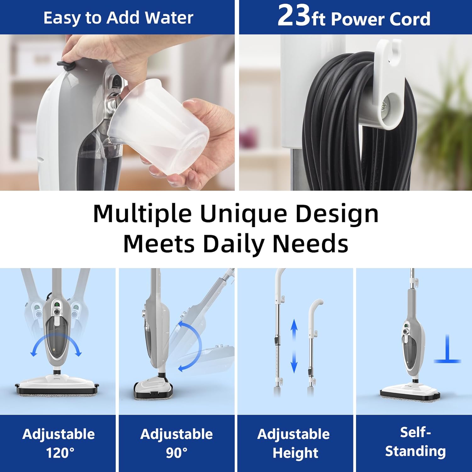 GorFanty 10-in-1 Multi-Purpose Steam Mop - Fast Heat Handheld Floor Steamer for Hardwood, Tile, Laminate & Carpet with 11 Accessories