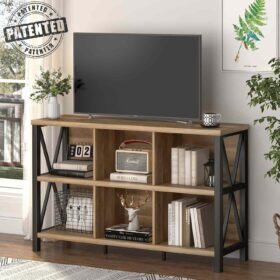 FATORRI 6 Cube Storage Organizer - Industrial Rustic Oak 47-Inch Bookshelf with Metal Frame, Modular Cubby Shelving Unit for Living Room, Bedroom & Home Office