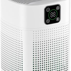Honeyuan H13 HEPA Air Purifier for Bedroom & Home - 1095 sq ft Coverage, 360° Air Intake, 3 Fan Speeds, Sleep Mode, LCD Touch Display, White