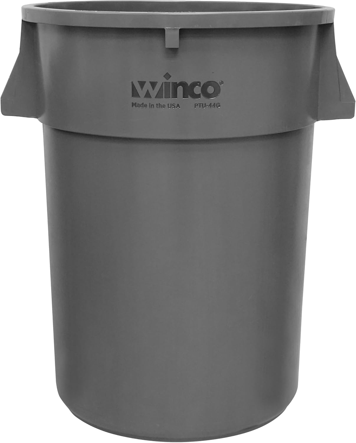 Winco PTU-44G Commercial 44-Gallon Round Heavy-Duty Trash Can - Gray