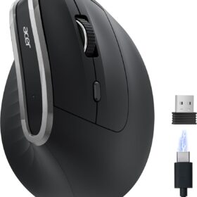 Acer ErgoLift Vertical Wireless Mouse - Rechargeable Ergonomic Mouse with 6 Buttons, 1600 DPI, 2.4GHz USB for Medium/Large Hands, Office & Home Use