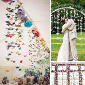 10Strings 15cm Large Premade Origami Paper Crane Garlands - Rustic Wedding & Party Decorations, Rainbow Folded Bird Streamers for Baby Shower, Birthday, Kids Activities (100 Cranes)