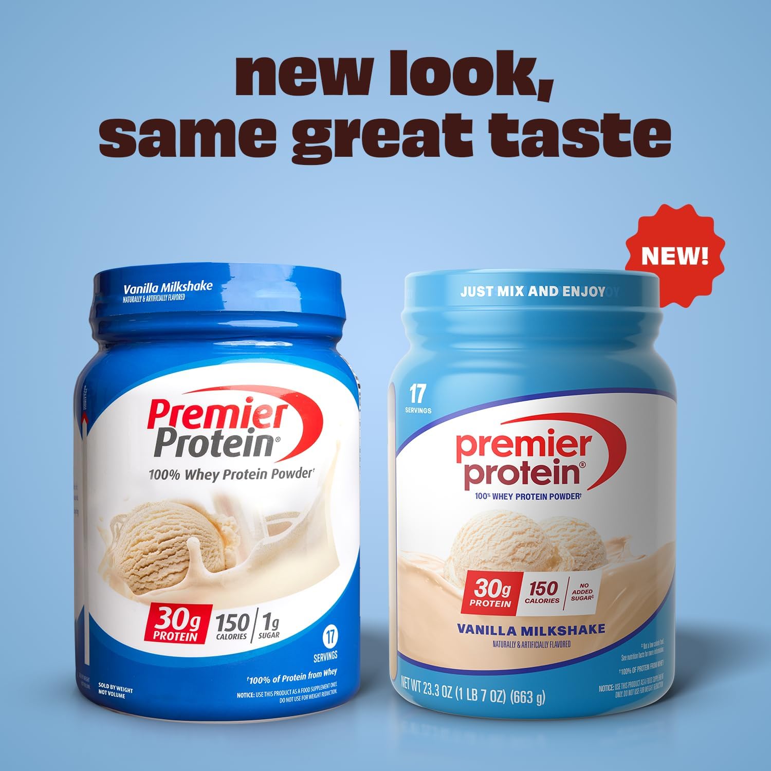 Premier Protein Powder - Vanilla Milkshake Flavor | 30g Whey Protein, 1g Sugar, Keto Friendly, Gluten Free, 23.3 oz (17 Servings)