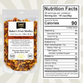 Traina Home Grown Baker's Dried Fruit Medley – 2 lb Bulk Pack of Raisins, Apricots, Peaches, Pears & Sweetened Cranberries – Non-GMO, Gluten-Free, Vegan Snack for Baking and Cooking
