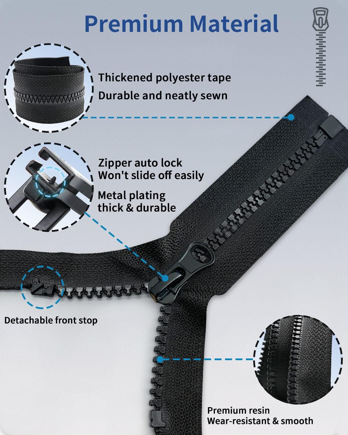 Wavebeexs 3-Pack 28-Inch #5 Black Plastic Jacket Zippers - Heavy Duty Coat Replacement Zippers for Down Jackets, Parkas, Sweatshirts & More