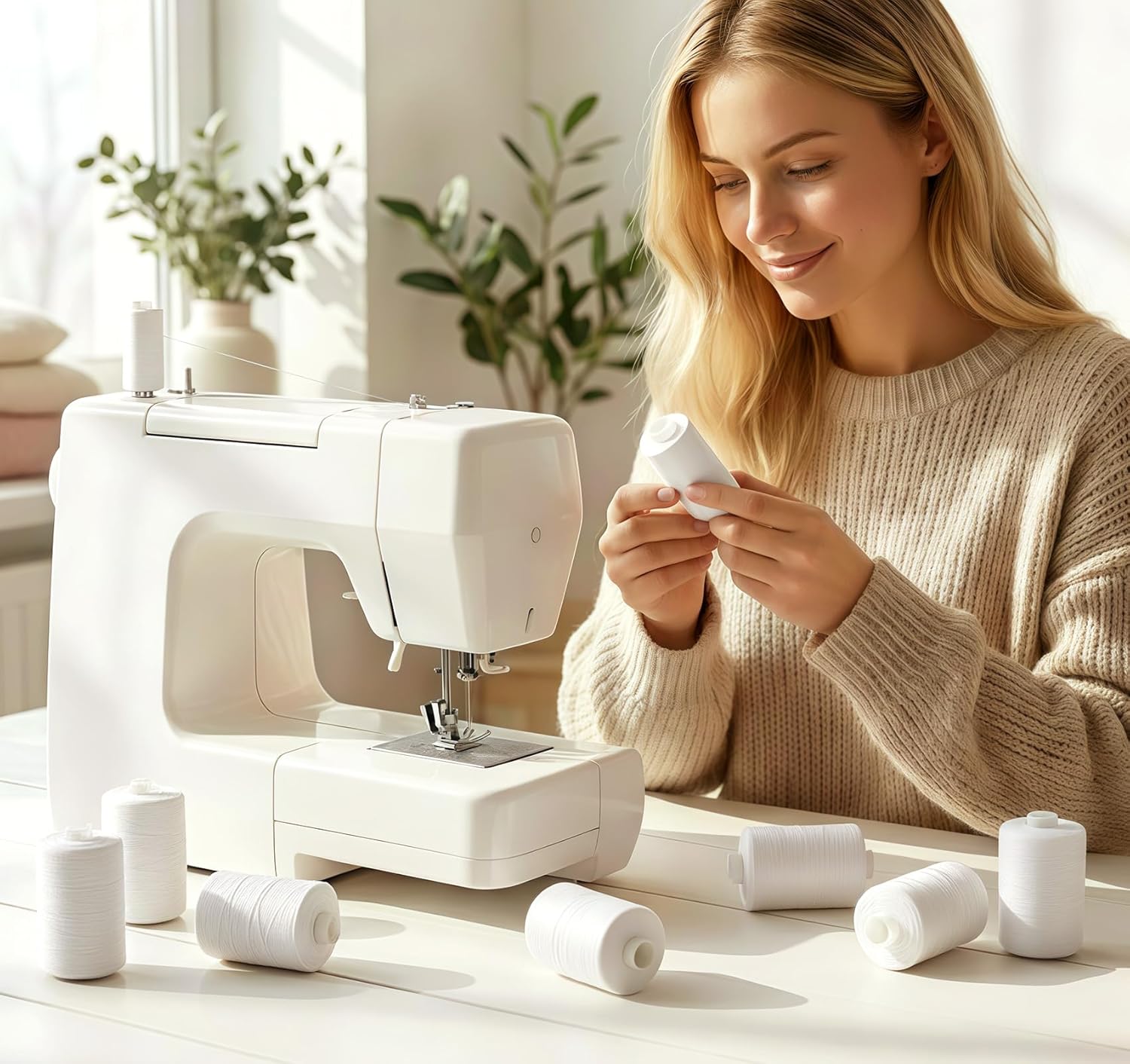 ilauke Premium Polyester Sewing Thread Set - 12 Spools x 1000 Yards, All-Purpose White Thread for Sewing Machines, Hand Sewing & Quilting