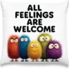 All Feelings Welcome Monster Throw Pillow Covers - 18x18 Emotional Support Decorative Pillow Cases for Kids Teens Classroom Couch Sofa Bed