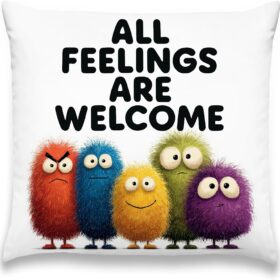All Feelings Welcome Monster Throw Pillow Covers - 18x18 Emotional Support Decorative Pillow Cases for Kids Teens Classroom Couch Sofa Bed