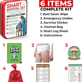 Emergency Fart Survival Kit - Funny Gag Gift for Men | Disposable Underwear, Hazmat Bag, Wet Wipes & Survivor Sticker | Boyfriend Husband Dad Birthday Present