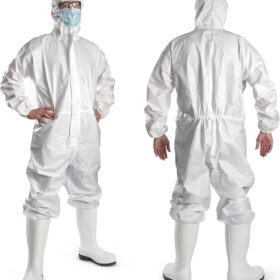 Ever Ready First Aid Disposable Microporous Coated Coverall Suit with Hood, Elastic Wrists/Ankles/Waist - Water-Repellent Protective Garment