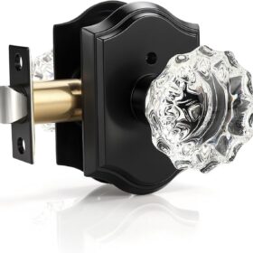 KNOBWELL Vintage Crystal Glass Door Knob - Matte Black Privacy Interior Lock for Bedroom & Bathroom
