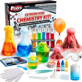 Playz Extreme Chemistry Lab Set – 52 Epic Science Experiments for Kids Ages 8-12, DIY Volcano Kit, STEM Learning Toys, Educational Gift for Boys & Girls