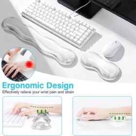 MOSISO Gel Keyboard Wrist Rest & Mouse Wrist Pad Set - Ergonomic Cooling Gel Support for Pain Relief, Non-Slip Computer Laptop Cushion for Home & Office Use