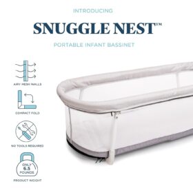 Baby Delight Snuggle Nest Portable Bassinet – Driftwood Grey | Foldable Travel Bed with Vented Walls & Machine Washable Fabric, Newborn to 5 Months