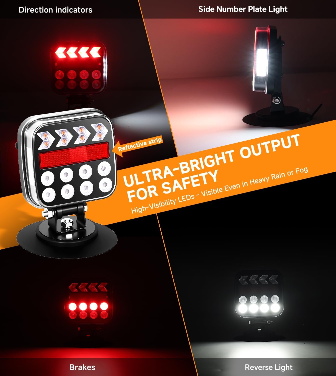 Magnetic Wireless Trailer Lights - Rechargeable Towing Light Kit with 18 Modes, 60MPH Secure Mount, for Truck RV Boat Caravan (SL-5046)