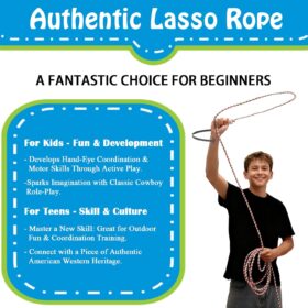 Kids Cowboy Lasso Rope - 20ft Pre-Tied Loop Lariat Roping Toy for Kids, Western Play & Costume Prop (Red/Blue)