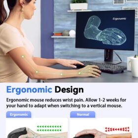 TECKNET Vertical Ergonomic Wireless Mouse - 4800 DPI Optical Carpal Tunnel Relief Mouse, 5 Adjustable DPI Levels, Silent Clicks, 6 Buttons for PC/Laptop/Desktop - Right Hand (Black)
