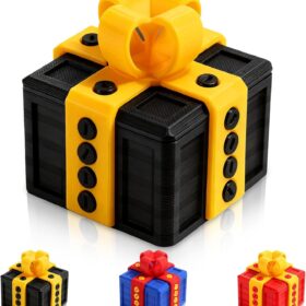 Brain Teaser Puzzle Gift Box - 3.14in 3D Printed Secret Compartment Box with 20 Screws, Surprise Storage Container for Jewelry Cash Gifts, Novelty Party Favor Present (Black Gold)