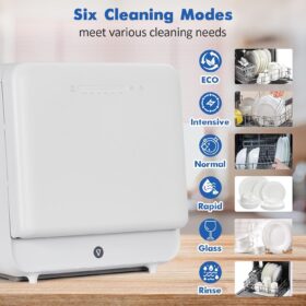 Portable Countertop Dishwasher - Mini Compact with Faucet & 5L Water Tank, 6 Programs, High-Temp Drying, Perfect for RV/Apartments (No Hookup Required)