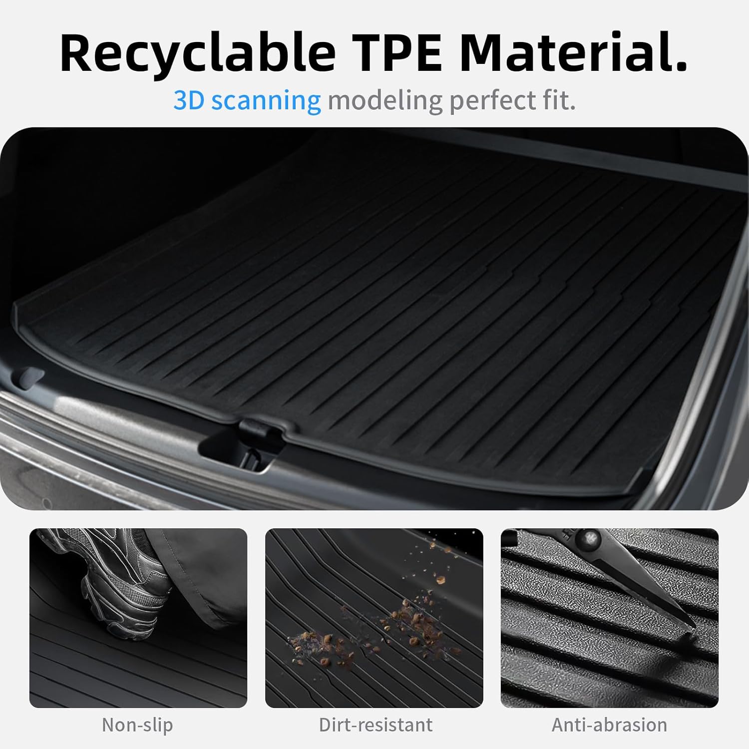 CYBERBEAMS Premium TPE Cargo Liners Set for 2025-2026 Tesla Model Y Juniper - All-Weather Trunk Mat with Front & Rear Frunk Tray Protectors (3PCS)