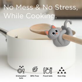 Cute Orange Cat Silicone Spoon Rest – Heat Resistant Utensil Holder for Pots & Pans, Kitchen Decor Accessory, Funny Animal Kitchen Gift