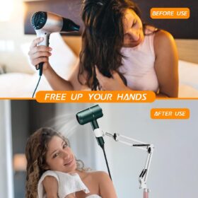 Hands-Free Hair Dryer Stand - 1.68M Adjustable Height, 360° Rotating Holder with Heavy Base, Works with 99% of Dryers - Perfect Gift for Elderly, Mobility Issues, Arthritis (White)