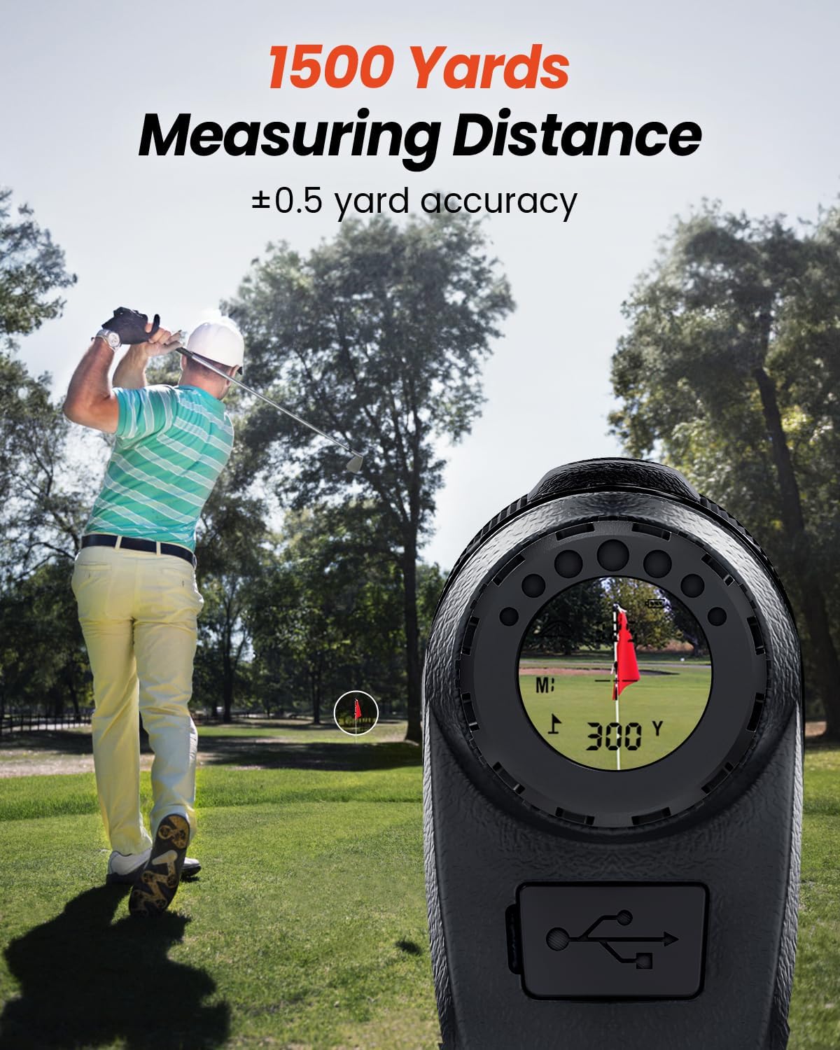 Pro Golf Rangefinder with Slope - 1500 Yards Laser Range Finder with USB-C Charging, 7X Magnification, Flag Lock Vibration for Golf Hunting