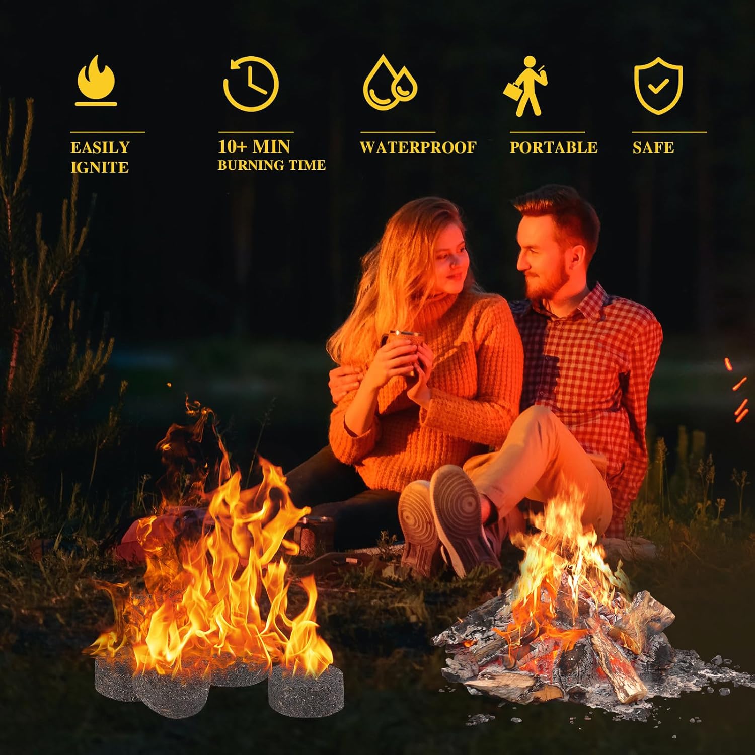 CROWN FIRE 60-Pack Fire Starters - Waterproof Instant BBQ & Campfire Ignition Cubes for Solo Stove, Grill, Fireplace & Outdoor Cooking
