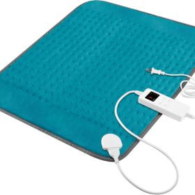 Vilicert Electric Heating Pad for Back Pain, Period Cramps & Muscle Relief - 20x24-Inch, 6 Heat Settings, 4 Timer Options, Auto-Off, Machine Washable - Perfect Gift for Women (Cyan)