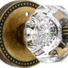 Antique Brass Privacy Door Knobs - Crystal Glass Interior Lock Set for Bedroom/Bathroom, Retro Octagon Style, 1-Pack