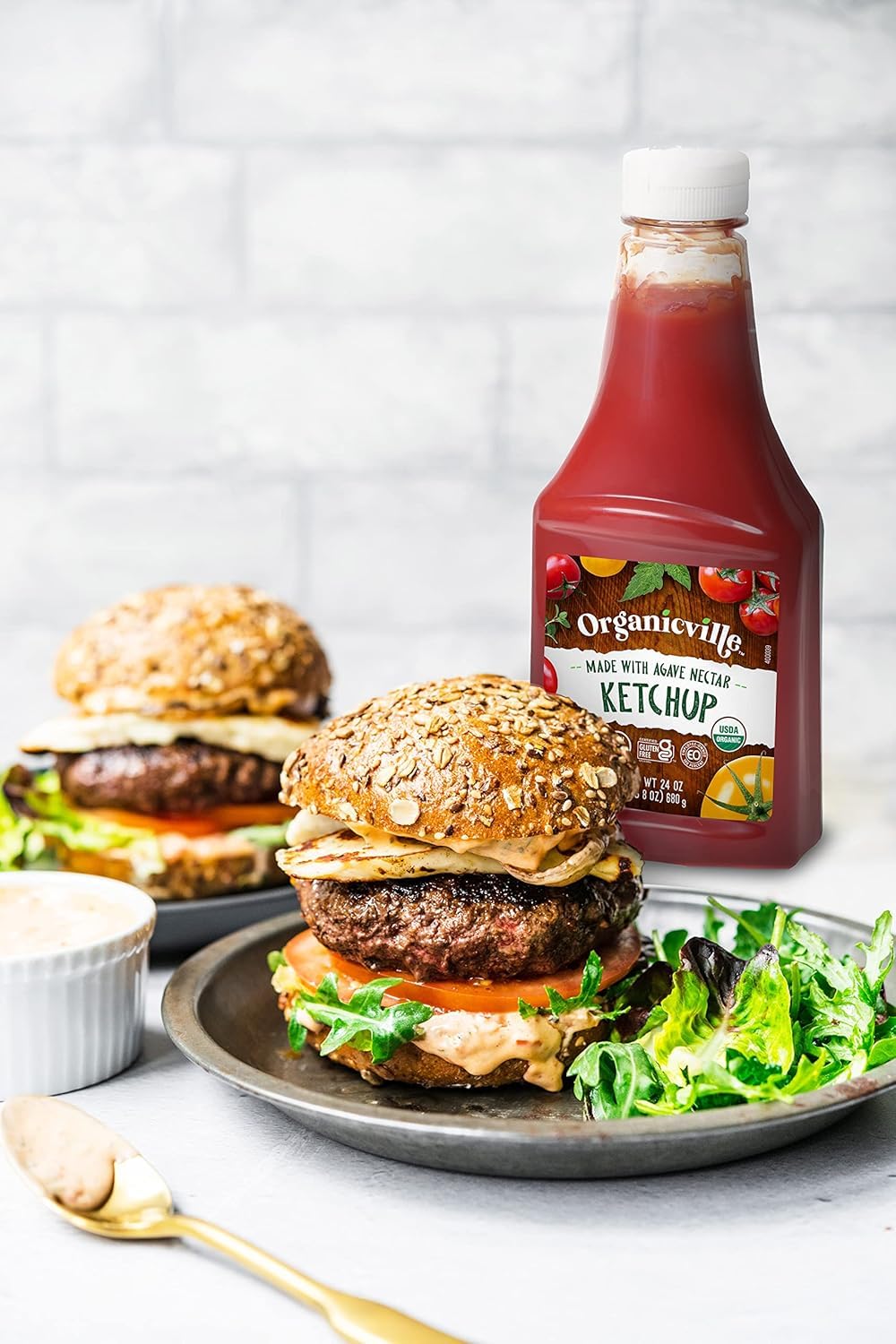 Organicville Organic Ketchup - Agave Sweetened, Gluten-Free, Vegan, USDA Organic Tomato Ketchup, Squeeze Bottle, 24 oz (4-Pack)