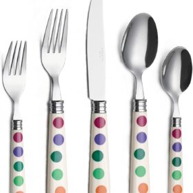 ANNOVA 20-Piece Stainless Steel Flatware Set for 4 - Colorful Puka Dot Handles, Dinner Knife, Fork, Spoon Set - Mirror Polished Cutlery