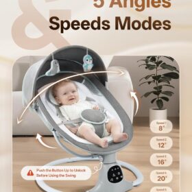 Portable Electric Baby Swing with Bluetooth & Remote Control - 5 Speeds, Timer, and Music Player for Newborns & Infants (Grey)
