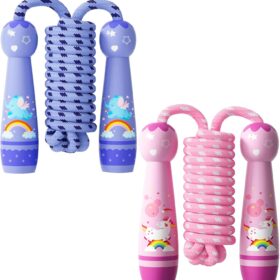 Kids Jump Rope - Adjustable Cotton Braided Skipping Rope with Natural Wooden Handles for Toddlers & Kids Ages 4-8 - Outdoor Fitness Exercise Toy