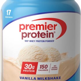 Premier Protein Powder - Vanilla Milkshake Flavor | 30g Whey Protein, 1g Sugar, Keto Friendly, Gluten Free, 23.3 oz (17 Servings)