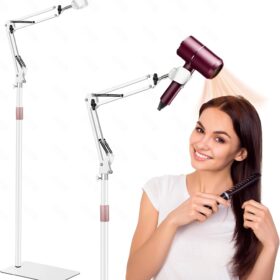 Hands-Free Hair Dryer Stand - 1.68M Adjustable Height, 360° Rotating Holder with Heavy Base, Works with 99% of Dryers - Perfect Gift for Elderly, Mobility Issues, Arthritis (White)