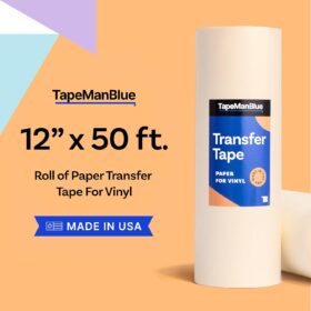 TapeManBlue Paper Transfer Tape for Vinyl - 12" x 50' Roll, USA Made, Premium Medium-High Tack Application Tape for Decals, Crafts & Sign Making